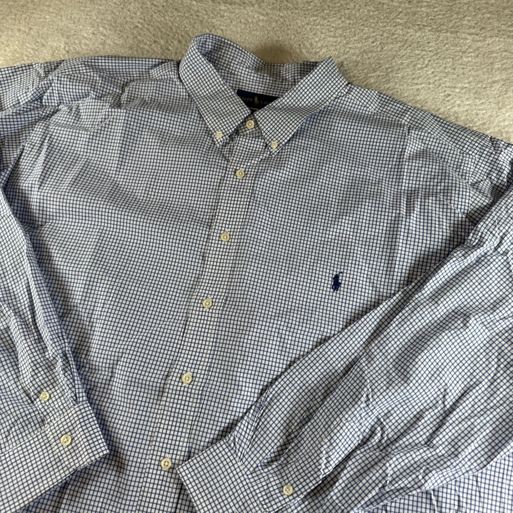 Ralph Lauren Button Down Mens 4XB Blue Check Pony Classic Dress Clean Fit Shirt